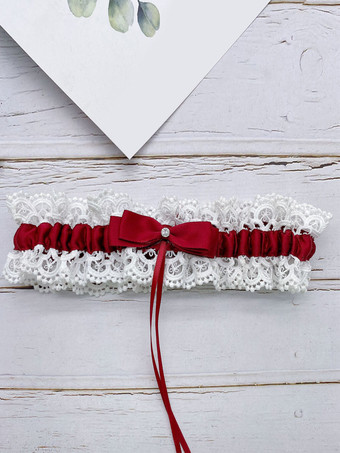 ワインレッド ブライダルアクセサリー 花嫁用ウェディングガーター ピンク レース 屋内用 女性用