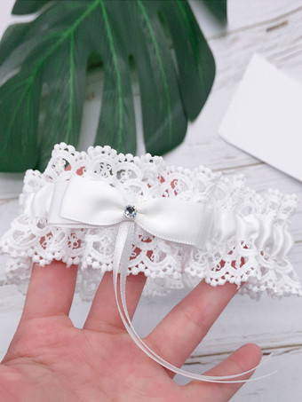 ホワイト ブライダルアクセサリー 花嫁用ウェディングガーター ピンク レース 屋内用 女性用