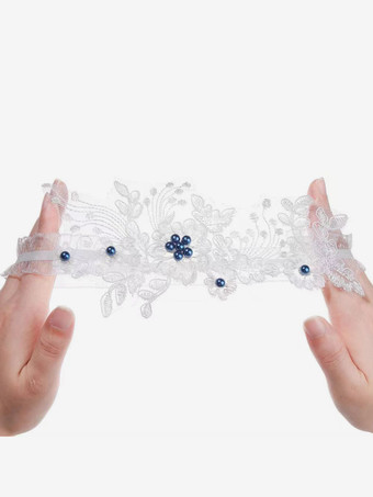 花嫁パーティー用ウェディングガーター ブルーフローラルレース太ももガーター ブライダルアクセサリー