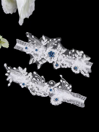 ブルー 花嫁パーティー用ウェディングガーター ブルーフローラルレース太ももガーター ブライダルアクセサリー