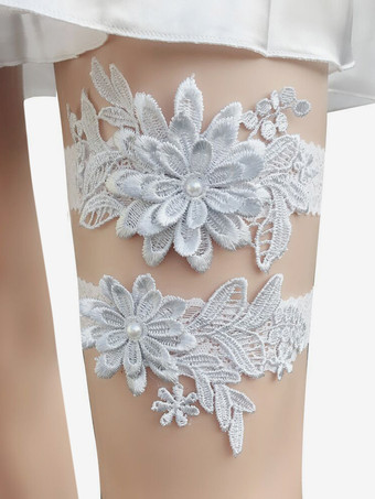 ライトグレーブライダルランジェリーアクセサリー パーティー ホワイト レース ガーター 女性用