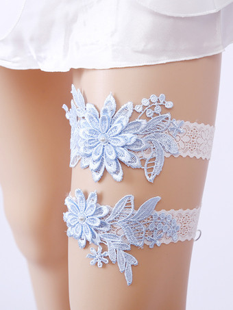 ライトスカイブルーブライダルランジェリーアクセサリー パーティー ホワイト レース ガーター 女性用