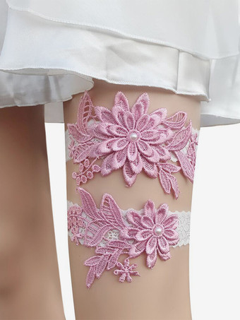 ピンクブライダルランジェリーアクセサリー パーティー ホワイト レース ガーター 女性用
