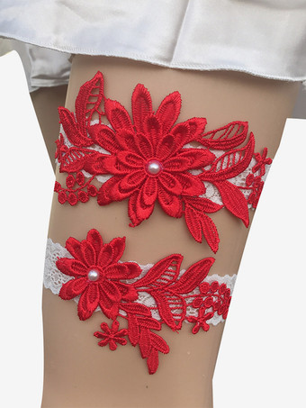 レッド ブライダルランジェリーアクセサリー パーティー ホワイト レース ガーター 女性用