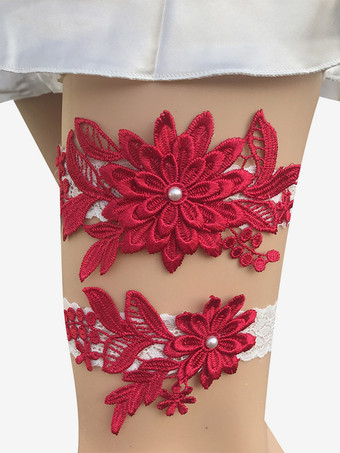 ワインレッド ブライダルランジェリーアクセサリー パーティー ホワイト レース ガーター 女性用