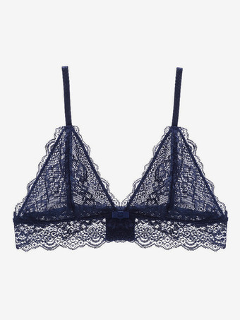 ブラレット シースルー パッドなし ロイヤルブルー デイリーカジュアル 刺繍入りランジェリー