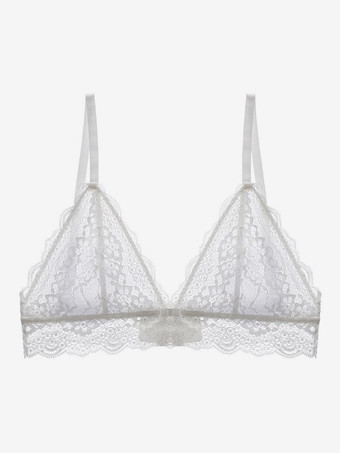 ホワイト ブラレット シースルー パッドなし ロイヤルブルー デイリーカジュアル 刺繍入りランジェリー