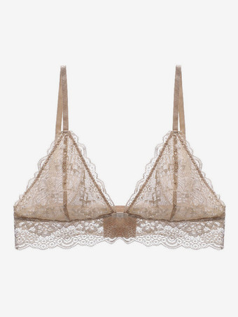 肌色ブラレット シースルー パッドなし ロイヤルブルー デイリーカジュアル 刺繍入りランジェリー