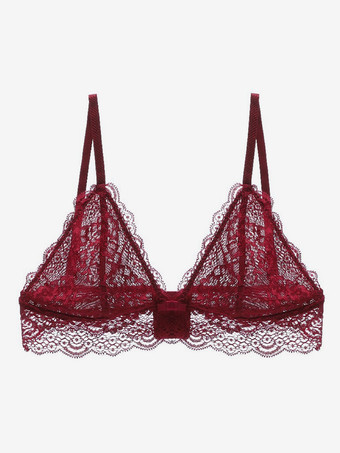 ワインレッド ブラレット シースルー パッドなし ロイヤルブルー デイリーカジュアル 刺繍入りランジェリー
