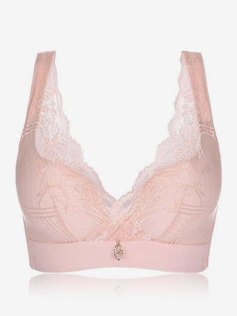 ピンク下着 フクシアピンク シック デイリーカジュアル レース ワイヤレス ランジェリー