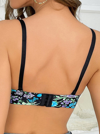 ブラック シック インドア フローラル プリント ランジェリー ブラ
