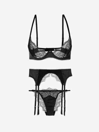 ブラック ランジェリー ツートン シック バーガンディ ブラ パンティ ガーター セット