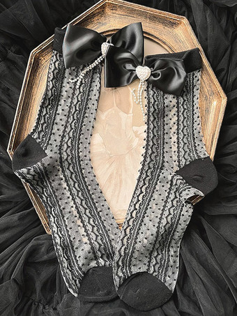 ゴシックロリータタイツ ホワイトリボンチェーンアクセサリー ポリエステル水玉ロリータアクセサリー