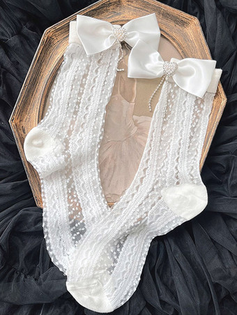 ゴシックロリータタイツ ホワイトリボンチェーンアクセサリー ポリエステル水玉ロリータアクセサリー