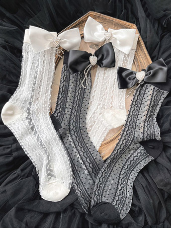 ゴシックロリータタイツ ホワイトリボンチェーンアクセサリー ポリエステル水玉ロリータアクセサリー