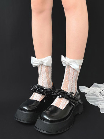 ゴシックロリータタイツ ホワイトリボンチェーンアクセサリー ポリエステル水玉ロリータアクセサリー