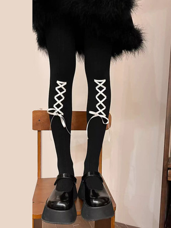 Blanc+NoirChaussettes gothiques Lolita rose à lacets accessoire en polyester accessoires Lolita