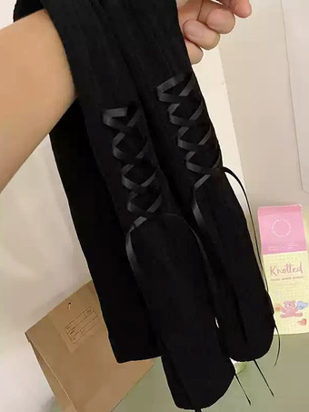 noir Chaussettes gothiques Lolita rose à lacets accessoire en polyester accessoires Lolita