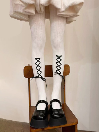 blanc Chaussettes gothiques Lolita rose à lacets accessoire en polyester accessoires Lolita