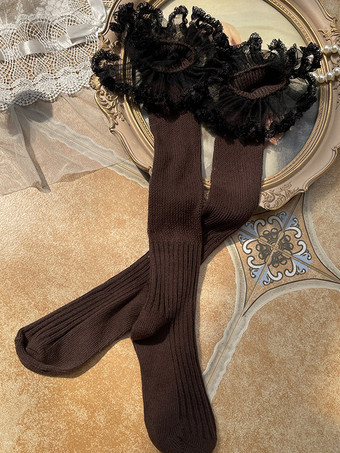 ブラウン スイートロリータストッキングブラックアクセサリーポリエステルロリータアクセサリー