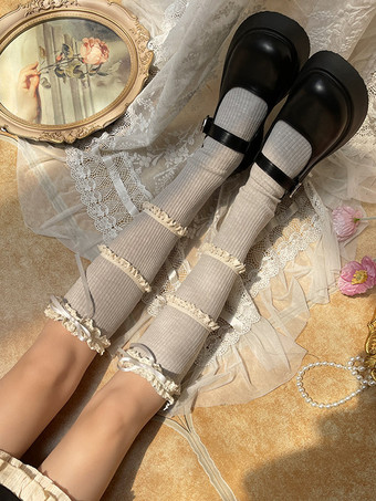 ライトグレー ゴシックロリータストッキングコーヒーブラウンアクセサリーポリエステルロリータアクセサリー