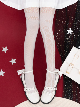 ゴシックロリータタイツ ホワイトアクセサリー ポリエステル チェック柄 ロリータアクセサリー