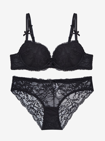 ブラック ブライダルランジェリー 2ピース レース バイオレット ブラ パンティ セット