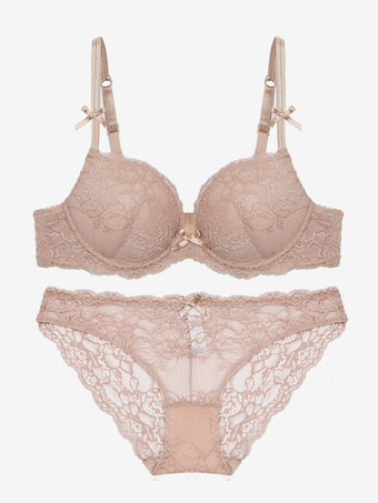 肌色ブライダルランジェリー 2ピース レース バイオレット ブラ パンティ セット