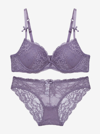 ブライダルランジェリー 2ピース レース バイオレット ブラ パンティ セット