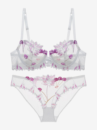 シースルーフラワーシックランジェリー 2ピースレースブラックブラパンティセット