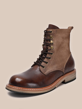 Herren Arbeitsstiefel Rindsleder Klassisch Kaffeebraun Schnürstiefeletten Matin Kurze Stiefeletten