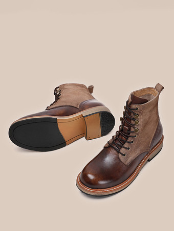 Herren Arbeitsstiefel Rindsleder Klassisch Kaffeebraun Schnürstiefeletten Matin Kurze Stiefeletten