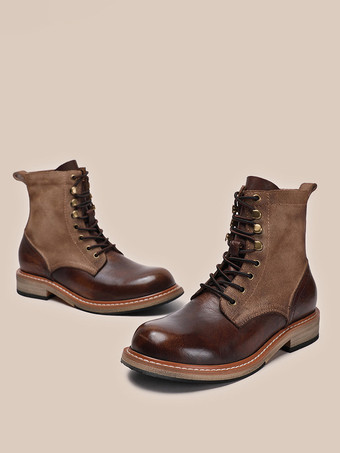 Herren Arbeitsstiefel Rindsleder Klassisch Kaffeebraun Schnürstiefeletten Matin Kurze Stiefeletten