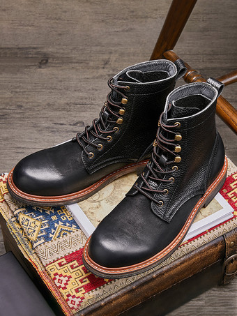 SchwarzHerren Arbeitsstiefel Rindsleder Klassisch Kaffeebraun Schnürstiefeletten Matin Kurze Stiefeletten