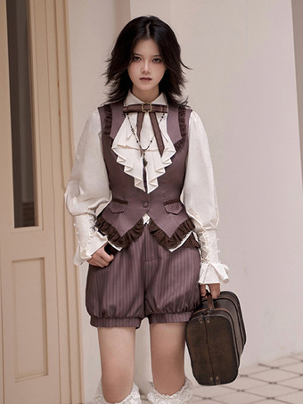 ゴシックロリータブラウスエクリュホワイト長袖リボンフリルロリータトップロリータシャツ