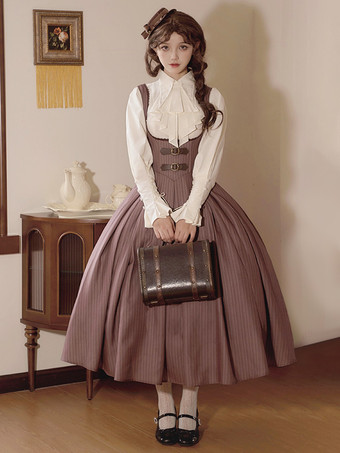 ゴシックロリータブラウスエクリュホワイト長袖リボンフリルロリータトップロリータシャツ