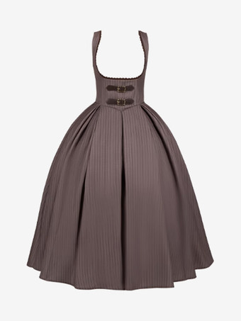 Classical Lolita Dress Polyester Sleeveless Lolita Dresses Stripes Classic Deep Brown