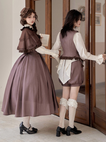 Classical Lolita Dress Polyester Sleeveless Lolita Dresses Stripes Classic Deep Brown