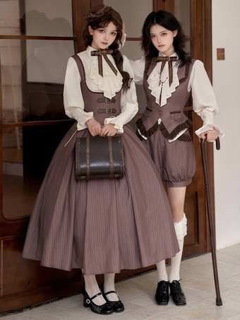 Classical Lolita Dress Polyester Sleeveless Lolita Dresses Stripes Classic Deep Brown