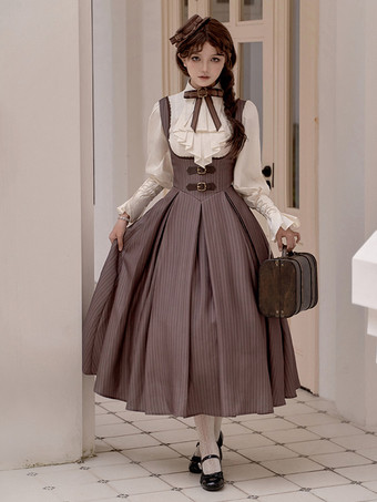 Classical Lolita Dress Polyester Sleeveless Lolita Dresses Stripes Classic Deep Brown