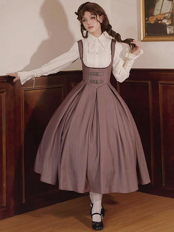 Classical Lolita Dress Polyester Sleeveless Lolita Dresses Stripes Classic Deep Brown