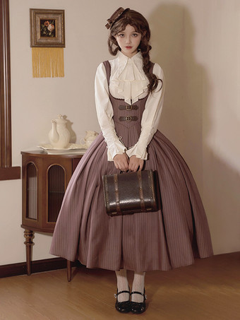 Deep BrownClassical Lolita Dress Polyester Sleeveless Lolita Dresses Stripes Classic Deep Brown