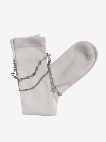 Ecru WhiteGothic Lolita Stocking Black Chains Accessory Polyester Lolita Accessories