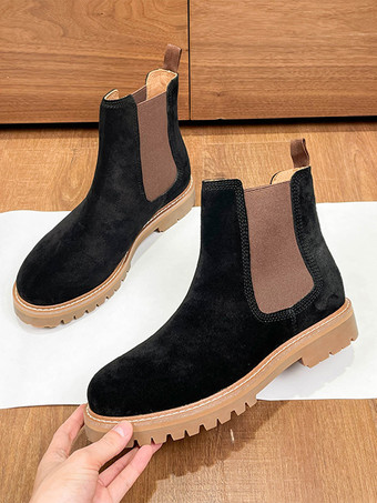 ブラック メンズ チェルシーブーツ エクリュ ホワイト 牛革 ラウンドトゥ アンクル ショートブーツ