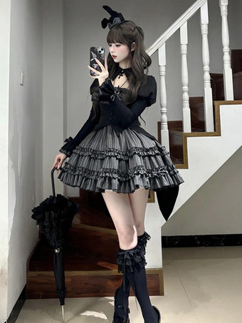 Abiti Gothic Lolita Fiocchi Balze Strisce Nero Nero