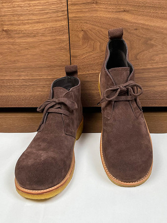 ブラウン メンズシューズ 牛革 シック エクリュ ホワイト アンクル ショートブーツ