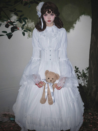 ホワイト スイートロリータドレス ポリエステル 長袖 スイートロリータドレス