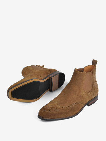 Botas de hombre botas Chelsea botas de piel de vaca marrón café punta redonda botines para fiesta