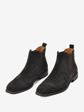 bronceadoBotas de hombre botas Chelsea botas de piel de vaca marrón café punta redonda botines para fiesta