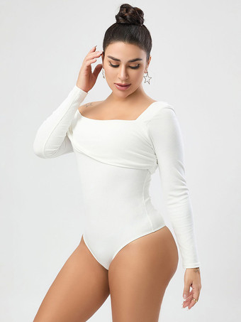 Body a maniche lunghe con scollo a barca casual in poliestere da donna